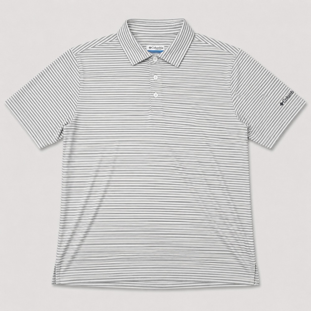 Columbia Golf Mens Large Gray White Striped Polo Shirt Performance Omni-Wick NWT